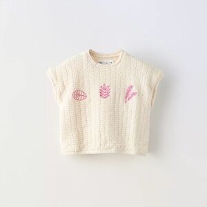 Kids Cream Top with Pink Leaf Design